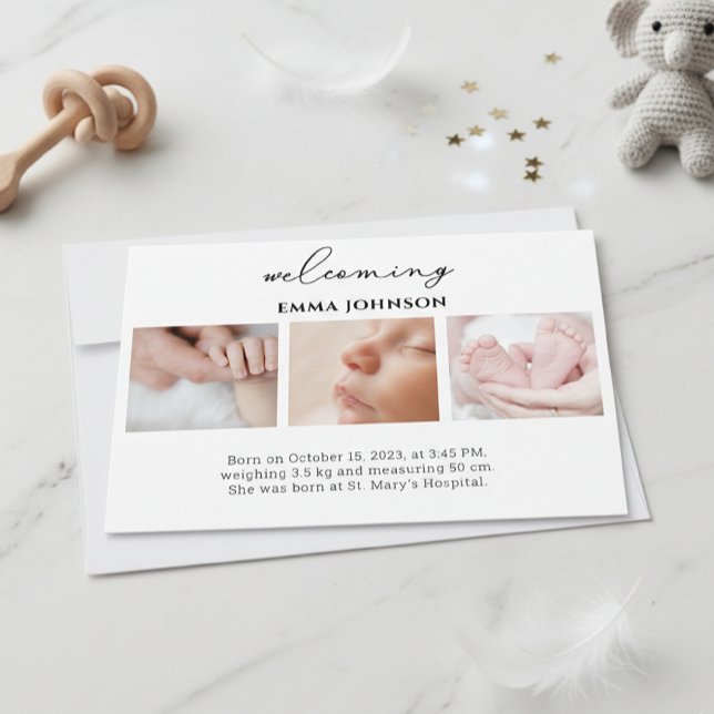 Invitación Welcoming Photo Birth Announcement Card (Subido por el creador)