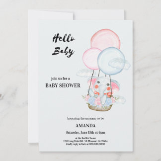 Invitación Welcoming the baby elephant above the clouds