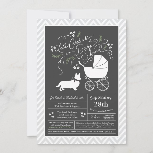 Invitación Welsh Corgi Dog Baby Shower (Anverso)