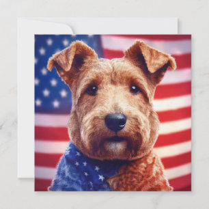 Invitación Welsh Terrier Con Bandera Estadounidense Y Bandana