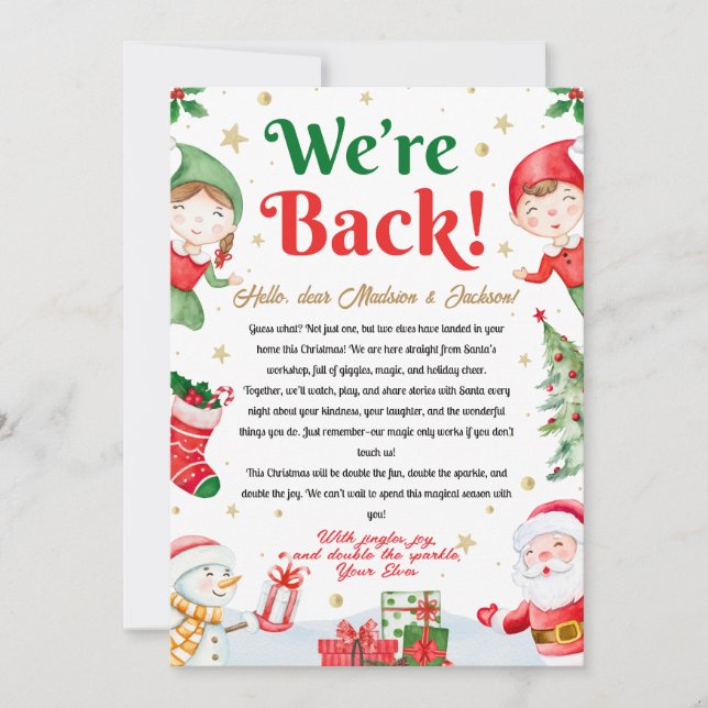 Invitación We're Back Elf Arrival Letter Elves Christmas (Anverso)