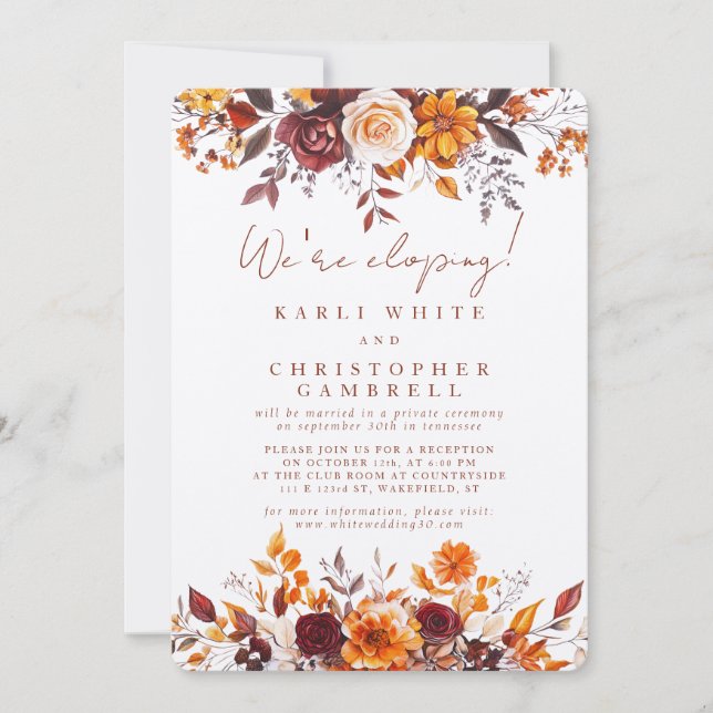 Invitación We're Eloping Colorful Fall Floral Reception (Anverso)