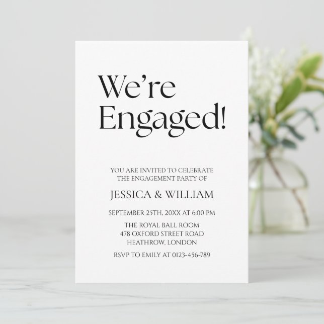 Invitación We're Engaged Minimalist Engagement Party (Anverso de pie)