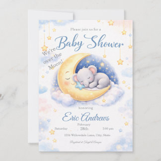 Invitación We're Over the Moon Elephant Boy Baby Shower