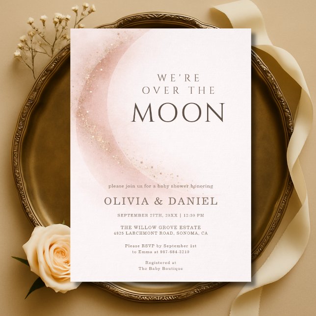 Invitación We're Over The Moon Pink Couples Baby Shower (Subido por el creador)