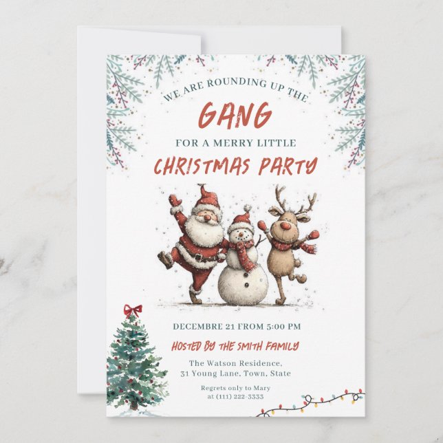 Invitación  We're Rounding Up the Gang Christmas Party (Anverso)