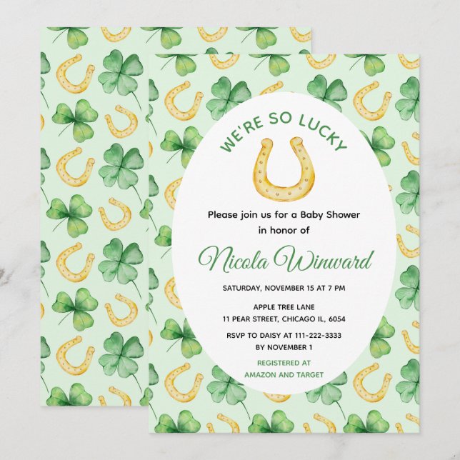Invitación We're So Lucky Horseshoe St Patrick's Baby Shower (Anverso / Reverso)