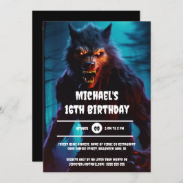 Invitación Werewolf man night forest halloween cumpleaños adu
