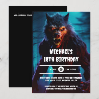Invitación Werewolf man night forest halloween cumpleaños adu