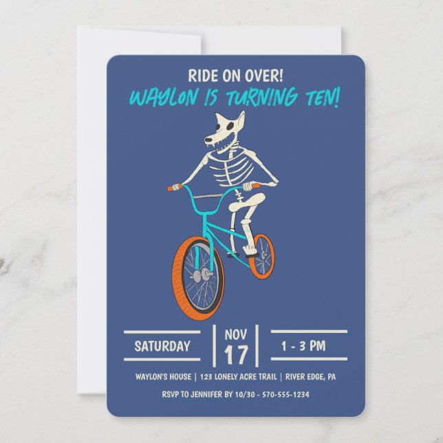Invitación Werewolf Skeleton on a BMX Bike Boys Birthday (Anverso)