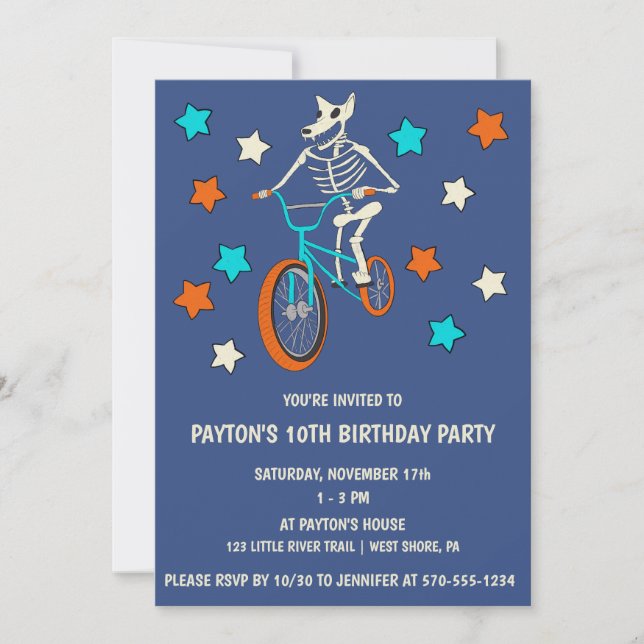 Invitación Werewolf Skeleton on a BMX Bike Boys Birthday (Anverso)