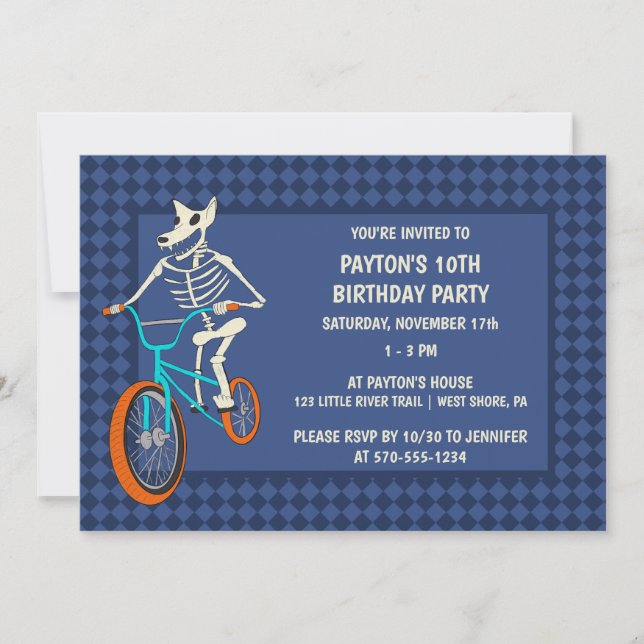 Invitación Werewolf Skeleton on a BMX Bike Horizontal Boys (Anverso)