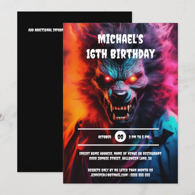 Invitación Werewolf wolf hombre disfraces de halloween fiesta (Anverso / Reverso)