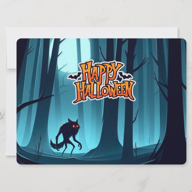 Invitación Werewolf y calabazas de Halloween (Anverso)