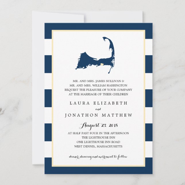Invitación West Dennis Cape Cod Map con corazón| Boda (Anverso)