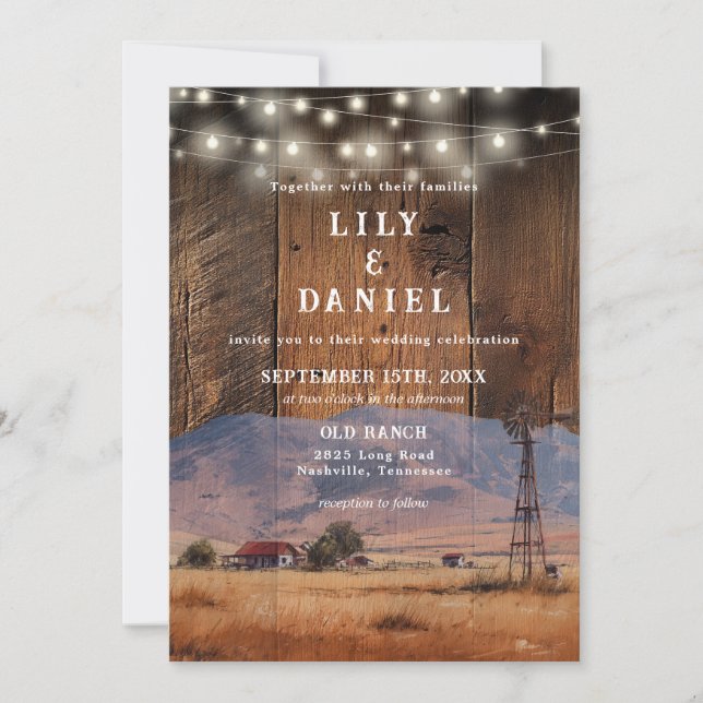Invitación Western Barn Wood QR Code All In One Wedding (Anverso)