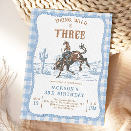 Invitación Western Blue Boys Rodeo 3rd Birthday Invitation