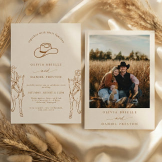 Invitación Western Boho Pampas Grass Cowboy Photo Wedding