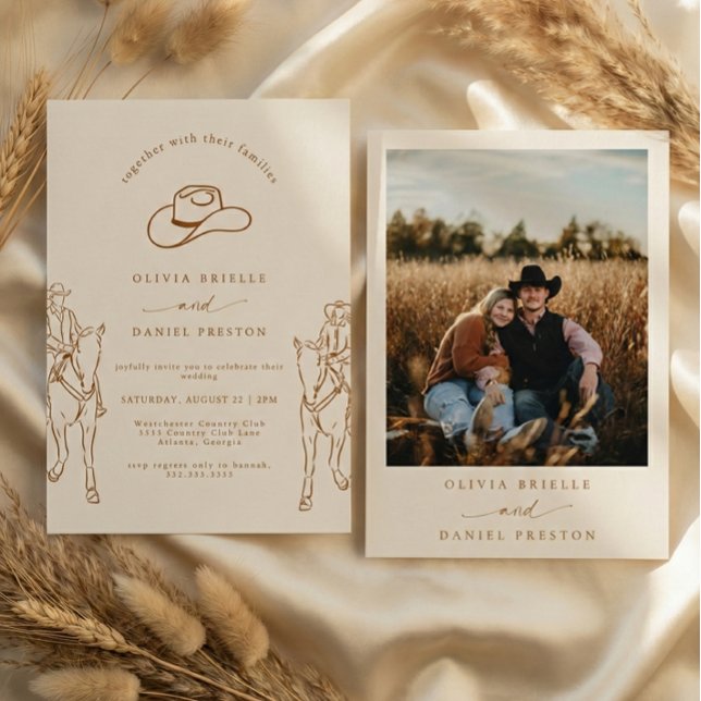 Invitación Western Boho Pampas Grass Cowboy Photo Wedding (Subido por el creador)