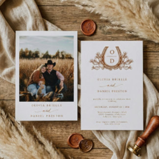 Invitación Western Boho Pampas Grass horseshoe Photo Wedding