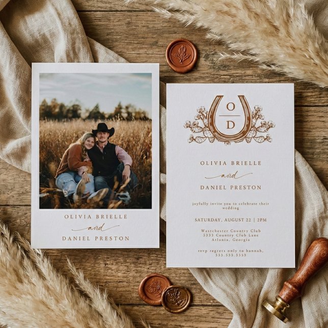 Invitación Western Boho Pampas Grass horseshoe Photo Wedding (Subido por el creador)