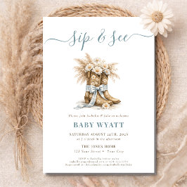 Invitación  Western Boots & Coquette Blue Bow Boy Sip & See
