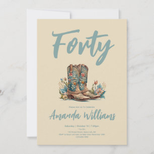 Invitación Western Boots Floral 40º cumpleaños