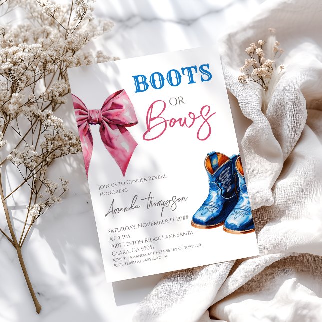 Invitación Western Boots or Bows Blue Pink Gender Reveal (Subido por el creador)