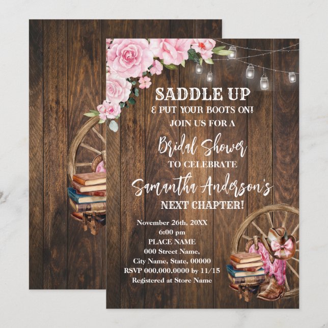 Invitación Western Boots Saddle Up Next Chapter Bridal Shower (Anverso / Reverso)