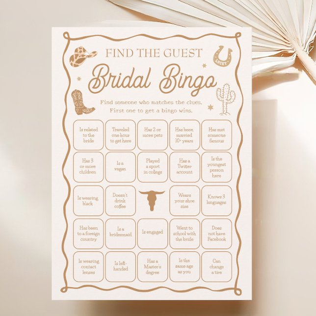 Invitación Western Bridal Shower Find the Guest Bingo Game (Subido por el creador)