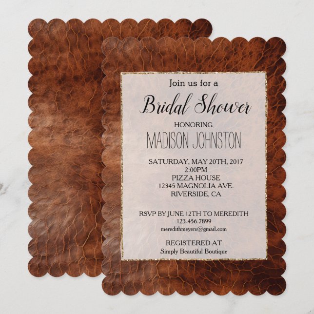 Invitación Western Brown Leather Look Cowgirl (Anverso / Reverso)