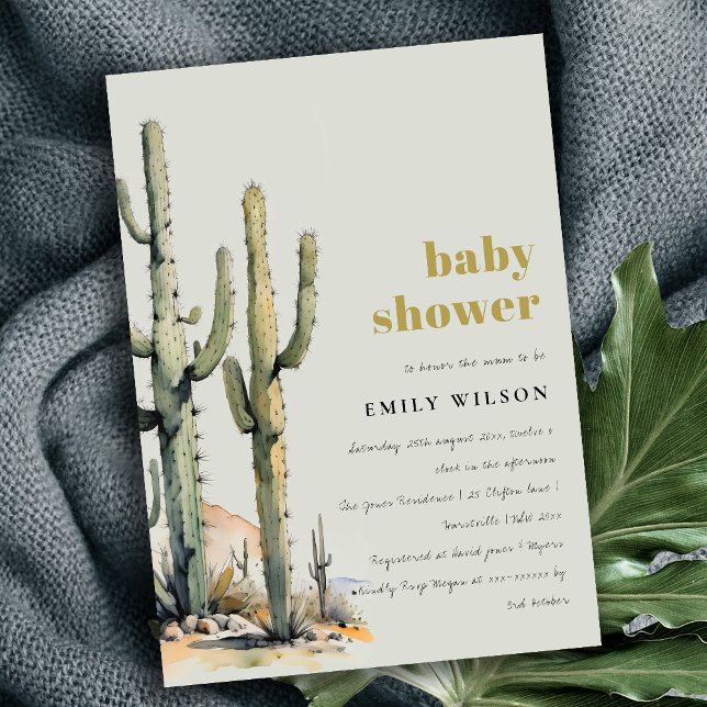 Invitación Western Cactus Desert Sage Green Baby Shower (Subido por el creador)