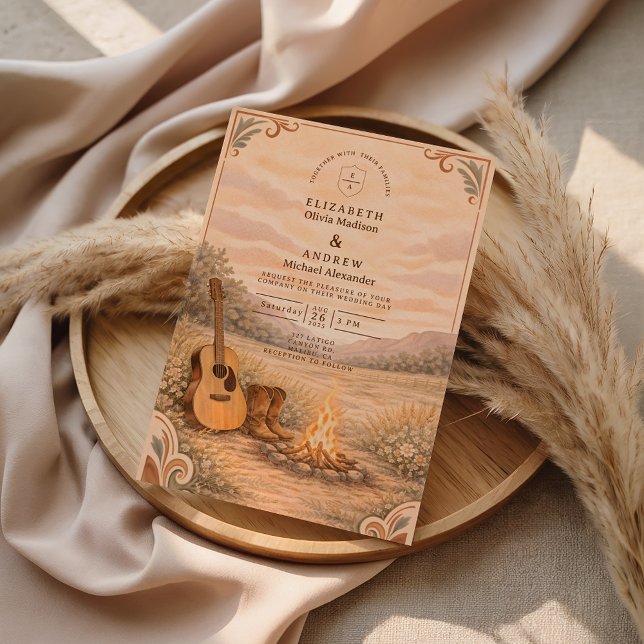 Invitación Western Campfire Guitar Meadow Wedding (Subido por el creador)