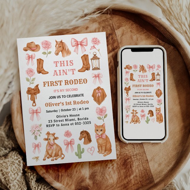 Invitación Western Coquette Cowgirl 1st Birthday Cute Pink (Western Coquette Cowgirl 1st Birthday Cute Pink Invitation
)