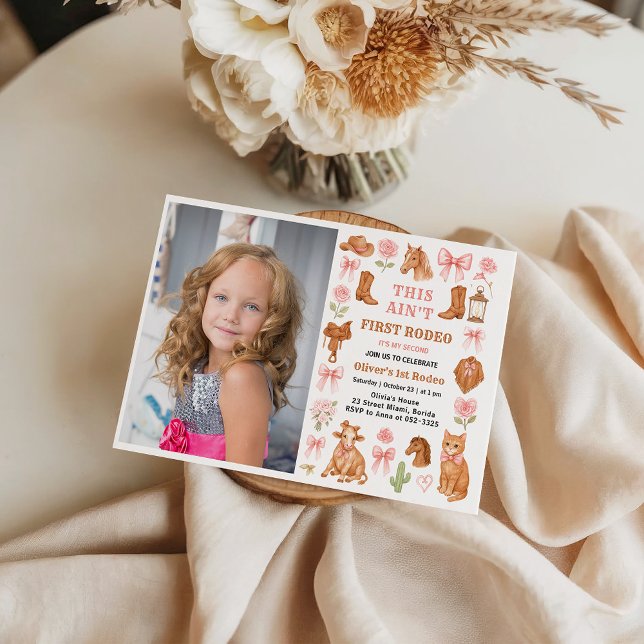 Invitación Western Coquette Cowgirl 1st Birthday Cute Pink (Western Coquette Cowgirl 1st Birthday Cute Pink Invitation)