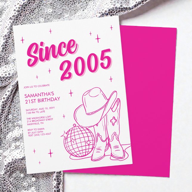 Invitación Western Country Pink Disco 21ª Fiesta de cumpleaño (Western Country Pink Disco 21st Birthday Party Invitation)