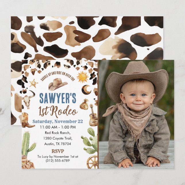 Invitación Western Cowboy “1st Rodeo” Birthday Invitation (Anverso / Reverso)