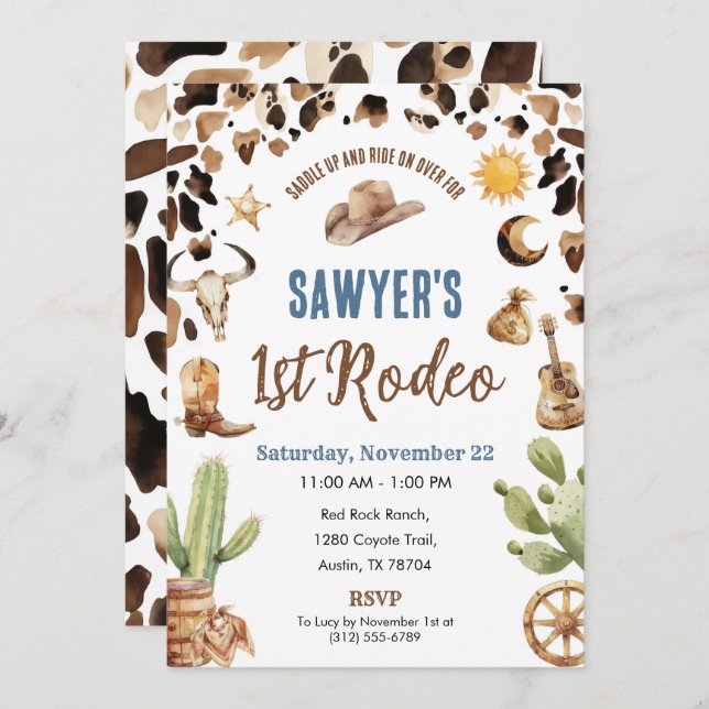 Invitación Western Cowboy “1st Rodeo” Birthday Invitation (Anverso / Reverso)
