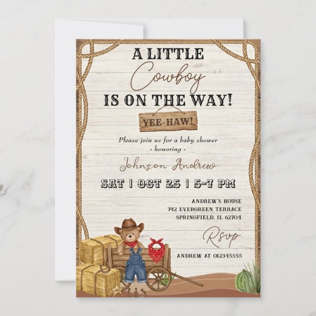 Invitación Western Cowboy Baby Shower Invitation (Anverso)
