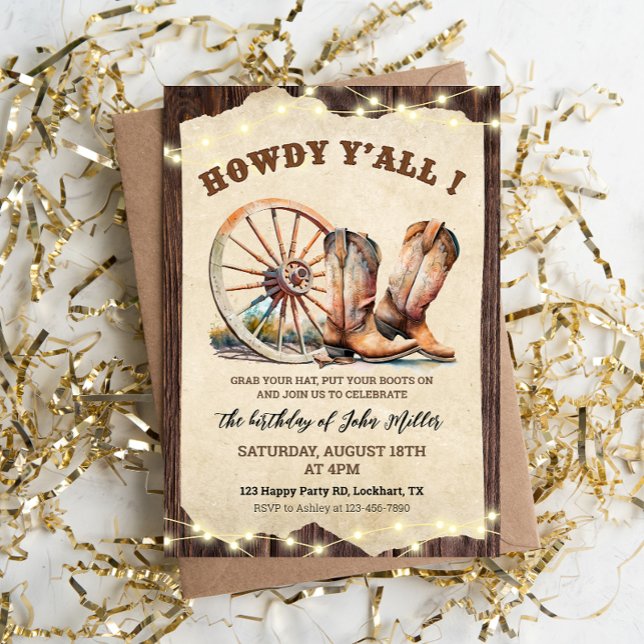 Invitación Western Cowboy Boots Hoedown Howdy Y'all (Subido por el creador)