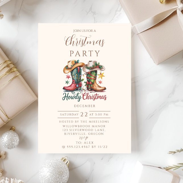 Invitación Western Cowboy Boots Rustic Howdy Christmas (Subido por el creador)