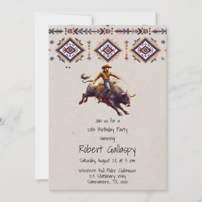 Invitación Western Cowboy Bull Rider Aztec Birday Party (Anverso)