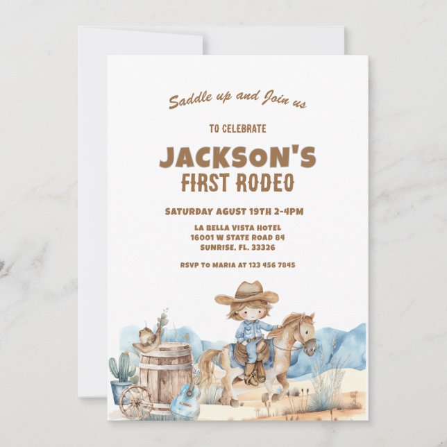 Invitación Western Cowboy First Rodeo Birthday (Anverso)