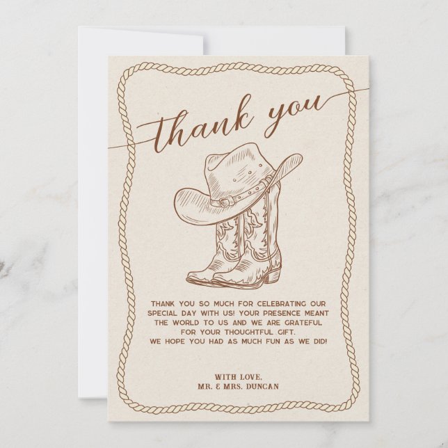 Invitación Western Cowboy Hat and Boots Photo Thank You Card (Anverso)