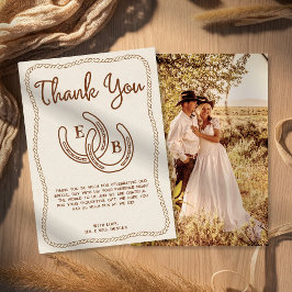 Invitación Western Cowboy Rope Horseshoe Photo Thank You Card
