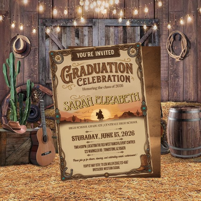 Invitación Western Cowboy Silhouette Graduation Celebration  (Subido por el creador)