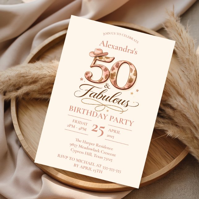 Invitación Western Cowgirl 50 & Fabulous Birthday (Subido por el creador)