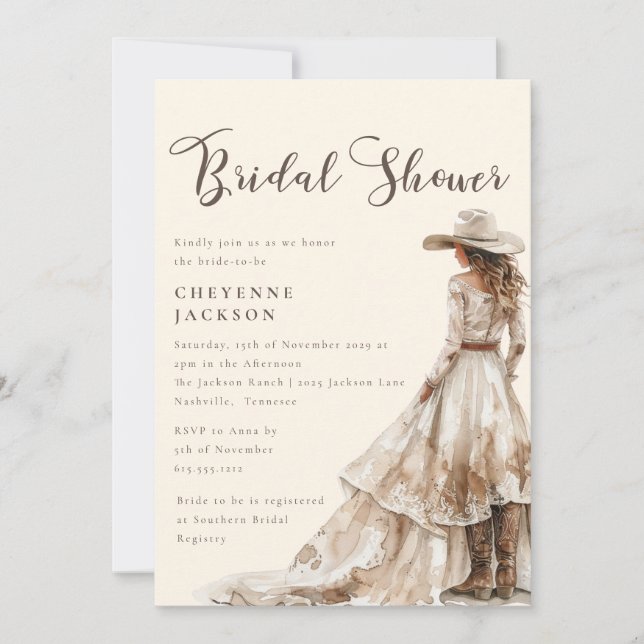 Invitación Western Cowgirl and Lace Bridal Shower  (Anverso)