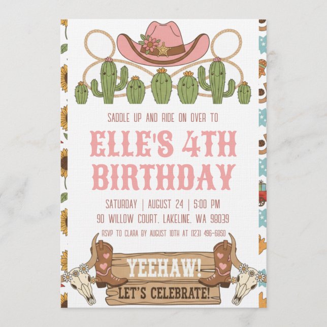 Invitación western cowgirl birthday invitations (Anverso)