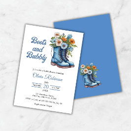 Invitación Western Cowgirl Blue Boots & Bubbly Bridal Shower 